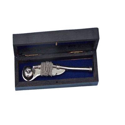 Hampton Nautical K-236-CH Chrome Boatswain (Bosun) Whistle 5 Inch with Black Rosewood Box- Nautical Whistle- Chrome Boatswain Whistle