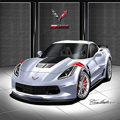 2017 Corvette GRANDSPORT Sterling Blue- Art Print Poster by Artist Danny Whitfield - Size 20 X 30