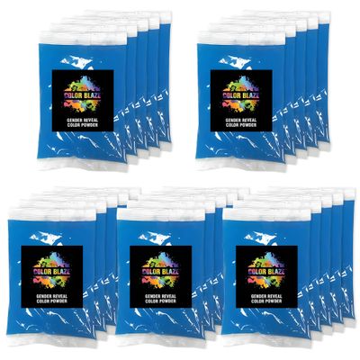 Color Blaze Baby Gender Reveal Color Powder Packets - 75 g Each - 25 Packs of Blue Colored Powder for Boy - for Car & Motorcycle Burnout, Exhaust, Color Toss, Photoshoot, Party & Festival - Blue
