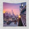 Ambesonne American Tapestry, Philadelphia under a Sunset Train on Vibrant Bridge Skyscrapers Landscape, Wall Hanging for Bedroom Living Room Dorm Decor, 60" X 80", Blue Purple view 1