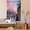 Ambesonne American Tapestry, Philadelphia under a Sunset Train on Vibrant Bridge Skyscrapers Landscape, Wall Hanging for Bedroom Living Room Dorm Decor, 60" X 80", Blue Purple view 2