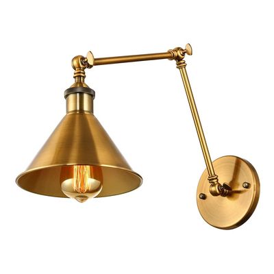 LITFAD Retro Adjustable Wall Light Brass Finish 1 Light Wall Sconce 7" W Industrial Wall Lamp Mounted Lighting Fixture with Cone Shade