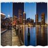 Ambesonne American Shower Curtain, Boston Skyline Day and Night Cityscape Skyscraper Reflection in Water Metropolis, Cloth Fabric Bathroom Decor Set with Hooks, 69" W x 84" L, Blue Orange view 2