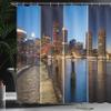 Ambesonne American Shower Curtain, Boston Skyline Day and Night Cityscape Skyscraper Reflection in Water Metropolis, Cloth Fabric Bathroom Decor Set with Hooks, 69" W x 84" L, Blue Orange view 3