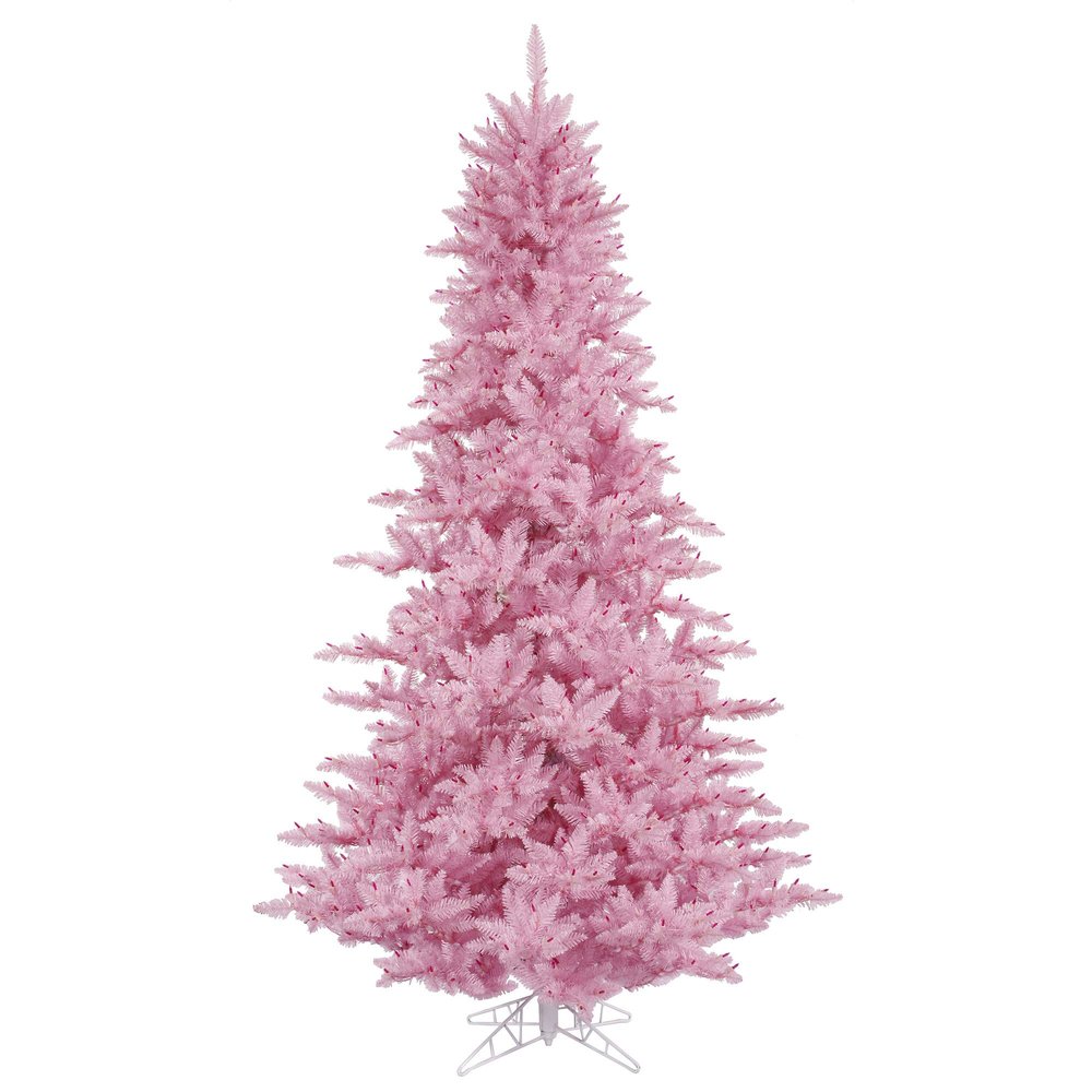 Vickerman 7.5' x 52" Pink Fir Artificial Christmas Tree with 1634 PVC Tips, Metal Hinged Branches, Unlit Design, Includes Metal Tree Stand for a Fun Holiday Display