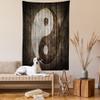 Ambesonne Ying Yang Tapestry, Rustic Wood with Ying Yang Sign Art Grunge Design Peace Balance Yoga Nature, Wall Hanging for Bedroom Living Room Dorm Decor, 40" X 60", Beige Brown view 2