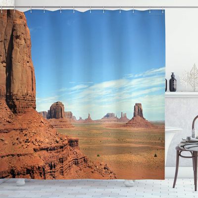 Ambesonne American Shower Curtain, Scenic View of Monument Valley Sandstone Butte Rocks Wild West Desert Landscape, Cloth Fabric Bathroom Decor Set with Hooks, 69" W x 84" L, Cinnamon Blue