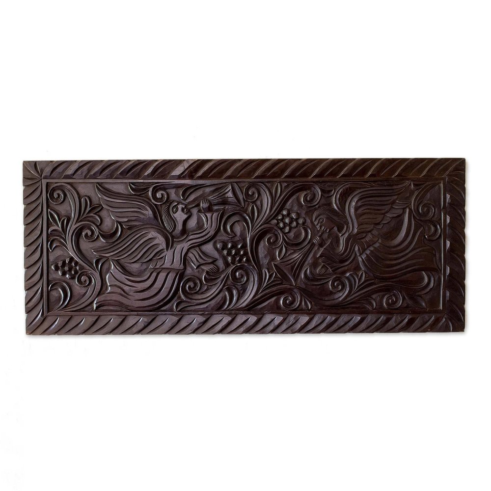 NOVICA Angels with Trumpets Wood Relief Panel