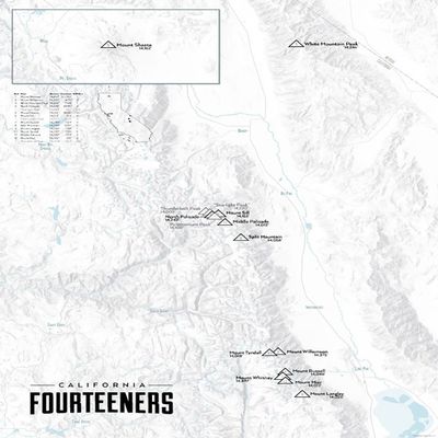 California 14ers Checklist Map 18x24 Poster (Gray)