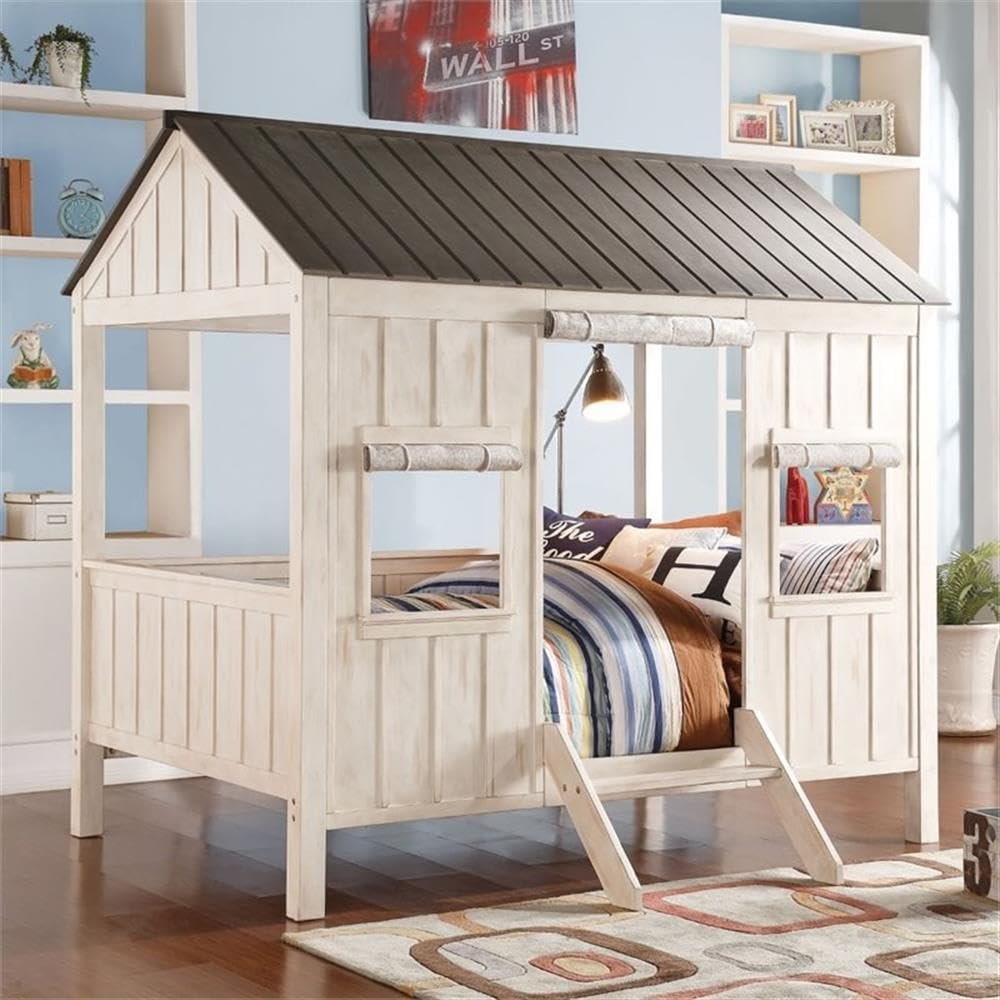 Acme Spring Cottage WWooden Frame Full Bed in Weathered White