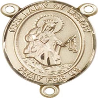 14K Gold Filled Our Lady of Mercy Rosary Centerpiece Medal, 3/4 Inch
