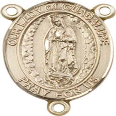 14K Gold Filled Our Lady of Guadalupe Rosary Centerpiece Medal, 3/4 Inch