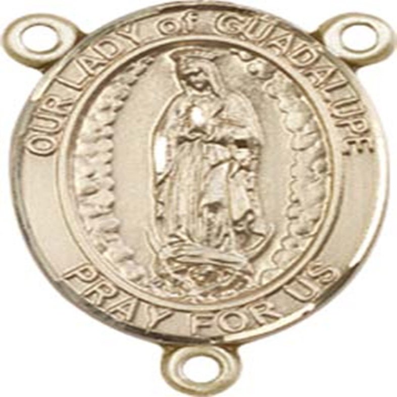 14K Gold Filled Our Lady of Guadalupe Rosary Centerpiece Medal, 3/4 Inch
