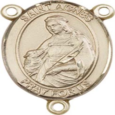 14K Gold Filled Saint Agnes of Rome Rosary Centerpiece Medal, 3/4 Inch