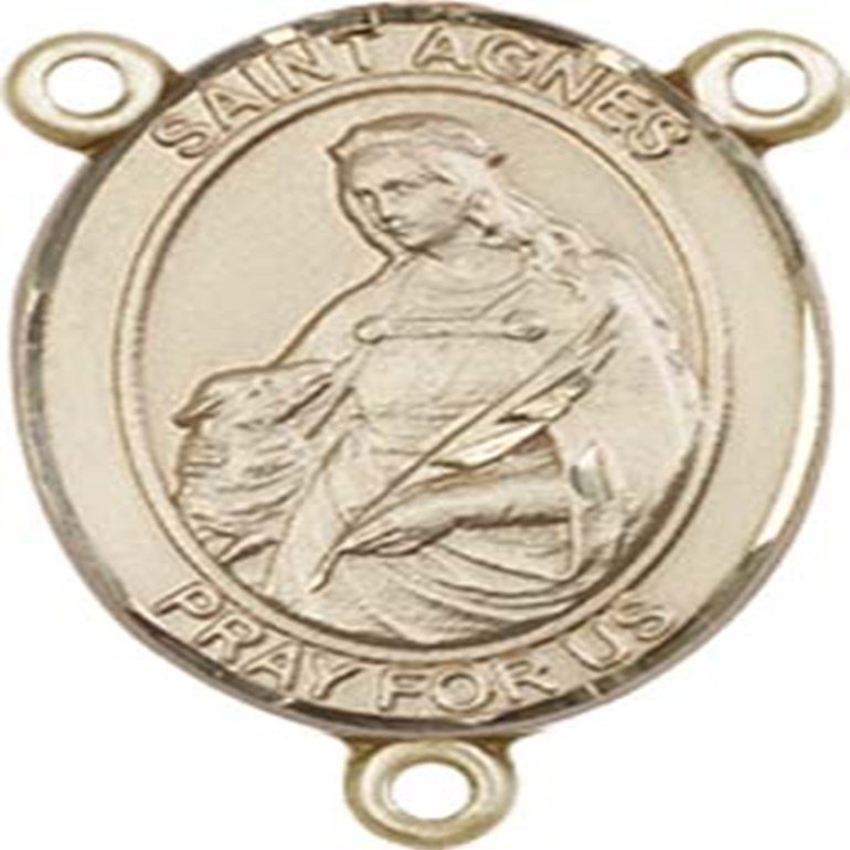 14K Gold Filled Saint Agnes of Rome Rosary Centerpiece Medal, 3/4 Inch