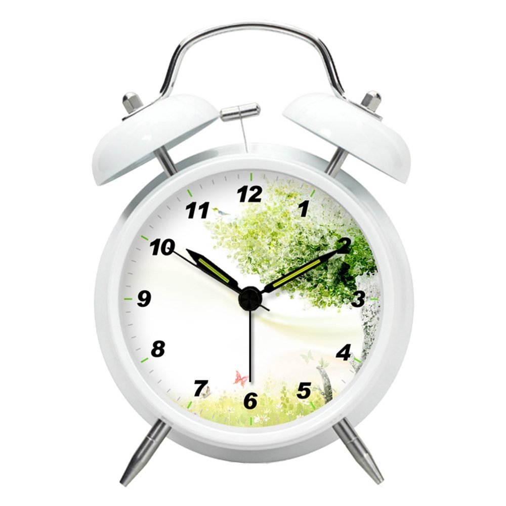 4 Inch Creative Fashion Cartoon Quiet Night Light Students Children Alarm Clock-Garden (White)
