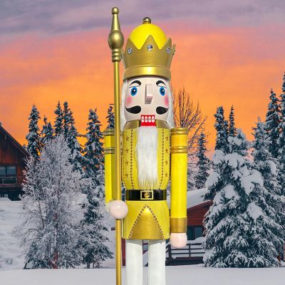 ECOM-CDL 5 feet Life Size Wooden Nutcracker Figure Yellow King with a Scepter for Shop-Window Home Decor K26