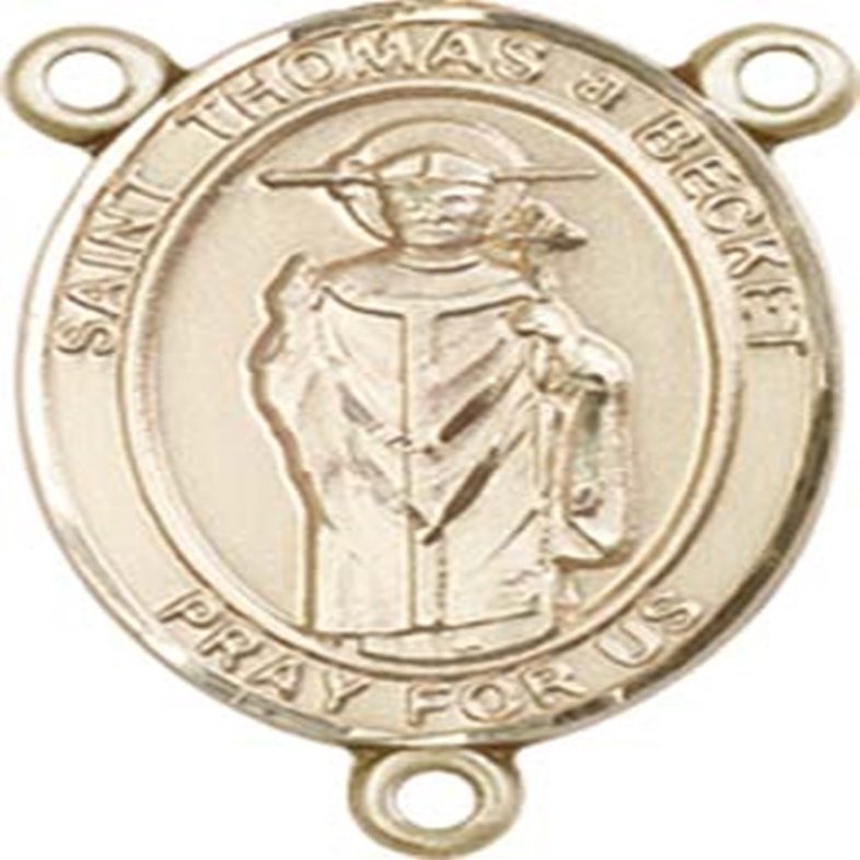 14K Gold Filled Saint Thomas A Becket Rosary Centerpiece Medal, 3/4 Inch