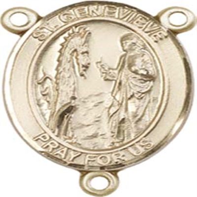 14K Gold Filled Saint Genevieve Rosary Centerpiece Medal, 3/4 Inch