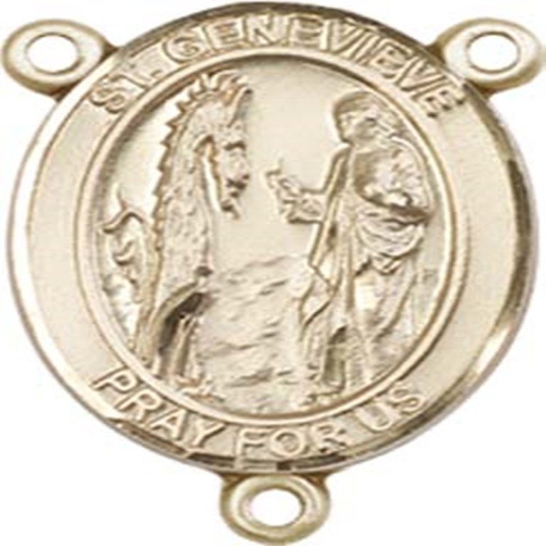 14K Gold Filled Saint Genevieve Rosary Centerpiece Medal, 3/4 Inch