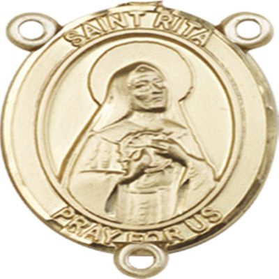 14K Gold Filled Saint Rita of Cascia Rosary Centerpiece Medal, 3/4 Inch