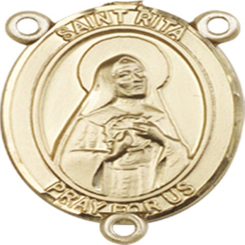 14K Gold Filled Saint Rita of Cascia Rosary Centerpiece Medal, 3/4 Inch
