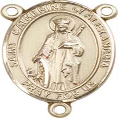 14K Gold Filled Saint Catherine of Alexandria Rosary Centerpiece Medal, 3/4 Inch