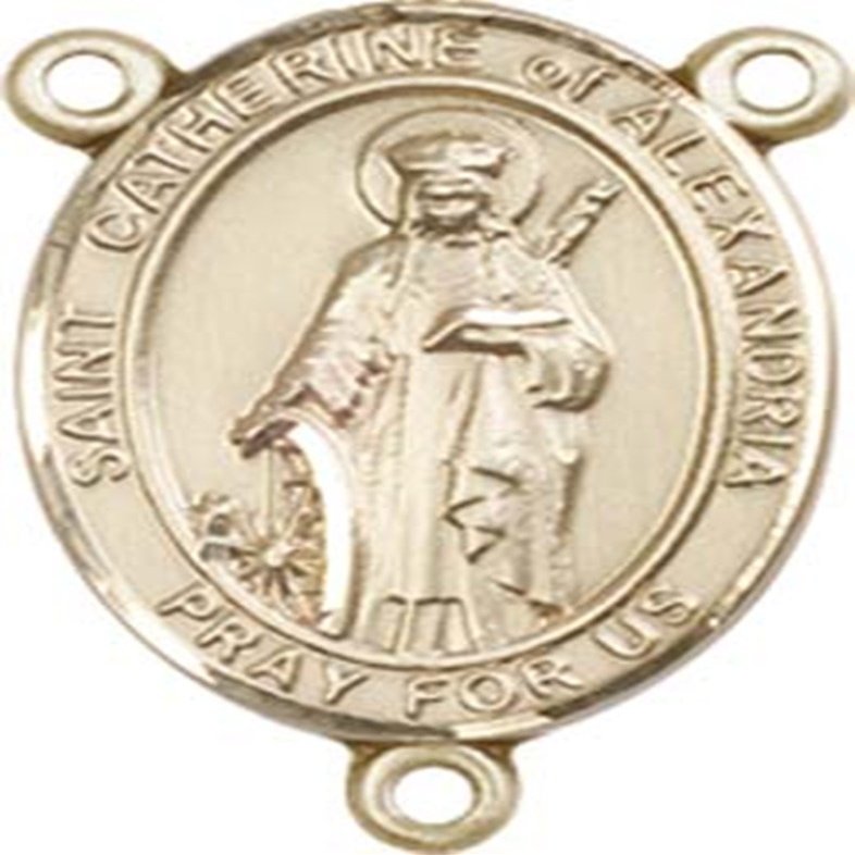 14K Gold Filled Saint Catherine of Alexandria Rosary Centerpiece Medal, 3/4 Inch