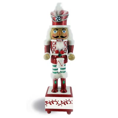 Christmas Nutcracker Figure Soldier Working Music Box With Red and Green Feather and Rhinestones 12 inch Exclusive Design by Nutcracker Ballet Gifts