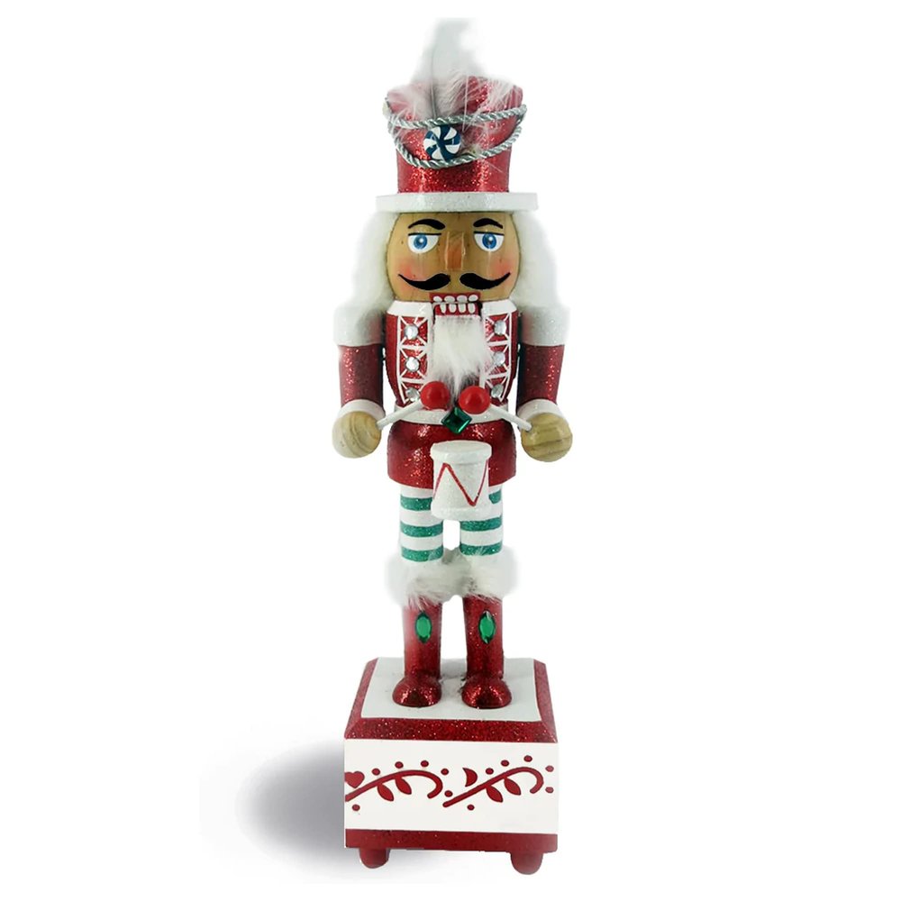 Christmas Nutcracker Figure Soldier Working Music Box With Red and Green Feather and Rhinestones 12 inch Exclusive Design by Nutcracker Ballet Gifts