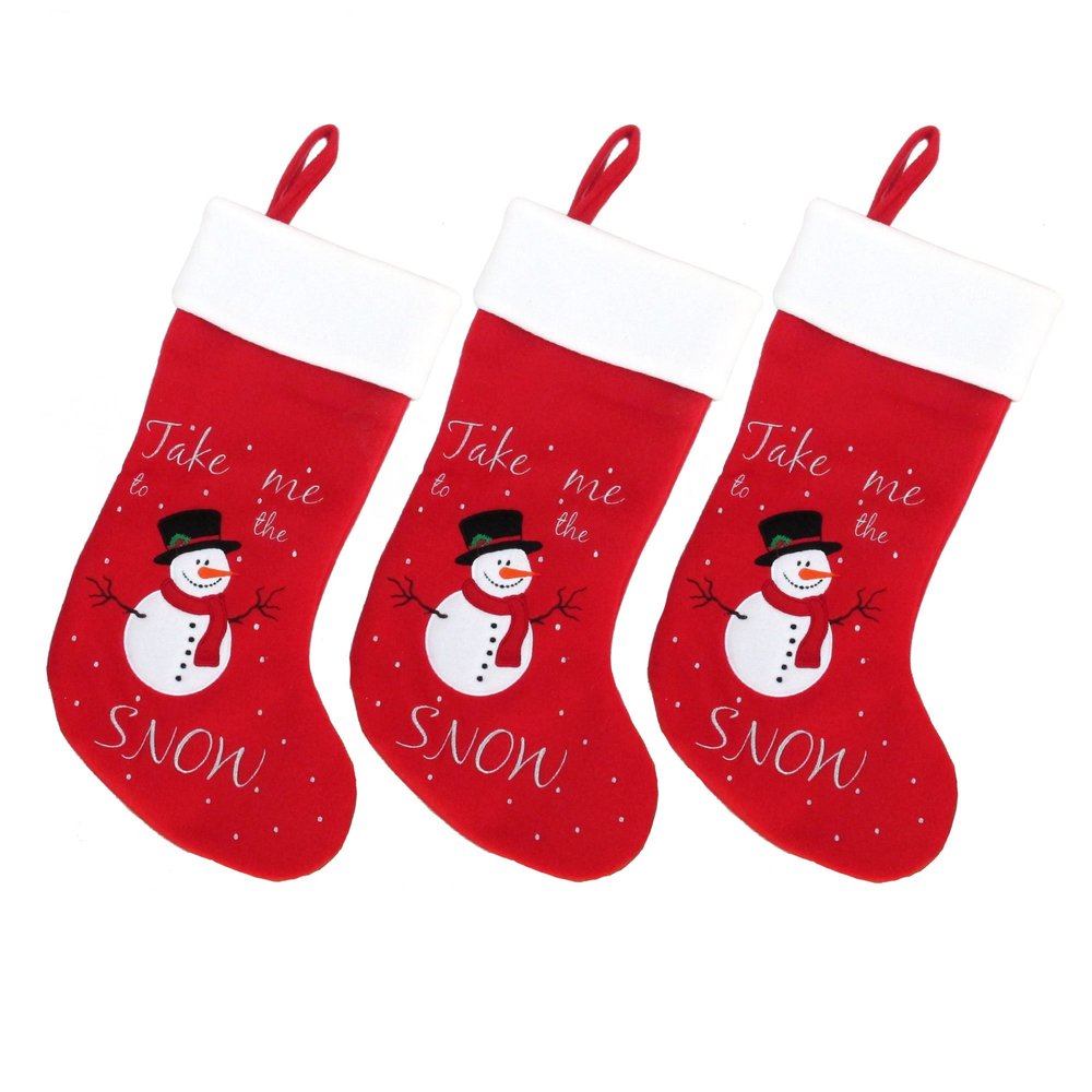 BambooMN 18" Classic Embroidered Sequined Christmas Stocking - Snowman - 3 Units