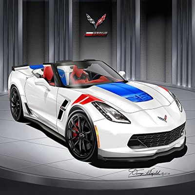 2017 CORVETTE GRANDSPORT ROADSTER- HERITAGE EDITION - ARCTIC WHITE- ART PRINT POSTER BY ARTIST DANNY WHITFIELD - SIZE 20 X 30