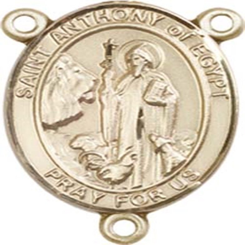 14K Gold Filled Saint Anthony of Egypt Rosary Centerpiece Medal, 3/4 Inch