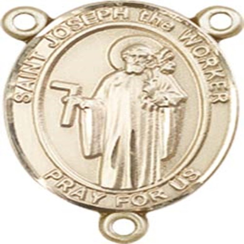 14K Gold Filled Saint Joseph the Worker Rosary Centerpiece Medal, 3/4 Inch