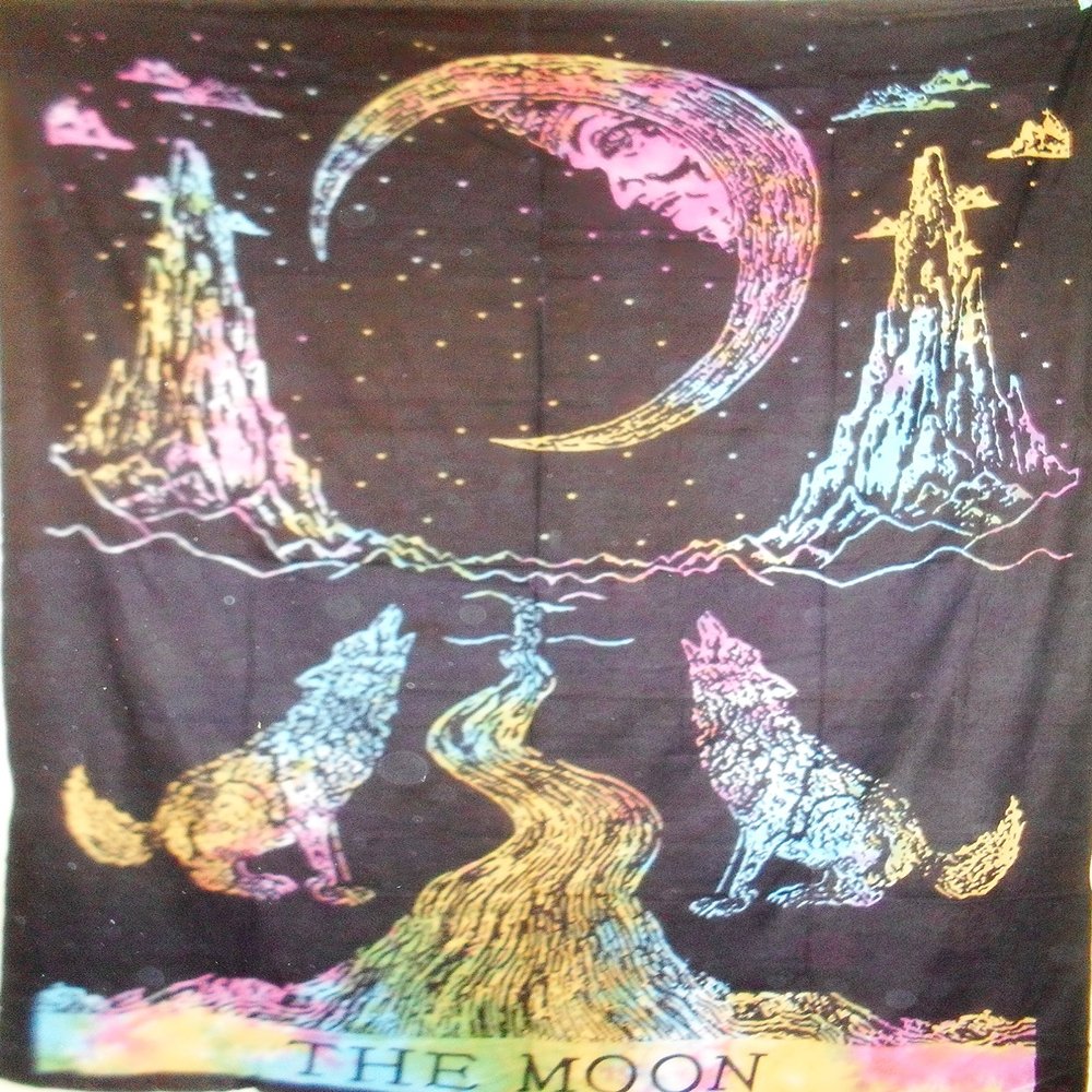 Traditional Jaipur Twin Tie Dye Wolf Tapestry, Indian Celestial Urban Wall Hanging, Bohemian Moon Bedding, Hippie Picnic Throw, Boho Dorm Room Decorations, Gypsy Beach Blanket, 55"x85" Inch