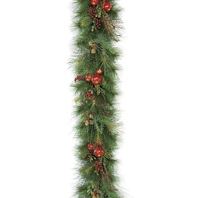 SilksAreForever 6'Lx12 W Sugar Pine, Berry, Pinecone & Apple Artificial Garland -Red/Green (Pack of 2)