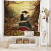 Ambesonne Medieval Tapestry, Lady Sitting on Stone and Reading Book Forest Flowers Grass Trees Theme, Wide Wall Hanging for Bedroom Living Room Dorm, 80" X 60", Mustard Olive Green view 2