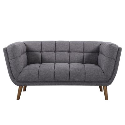 Armen Living Phantom Loveseat in Dark Grey Linen and Walnut Wood Finish