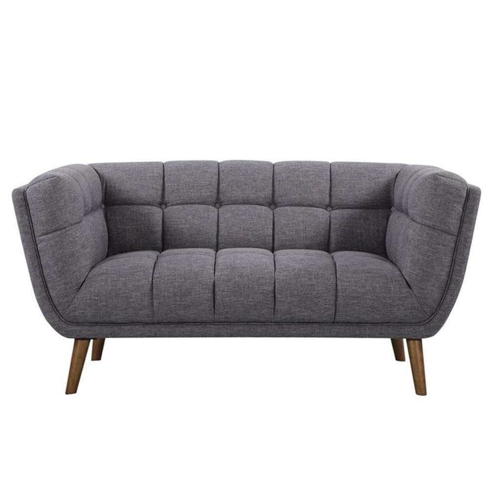 Armen Living Phantom Loveseat in Dark Grey Linen and Walnut Wood Finish