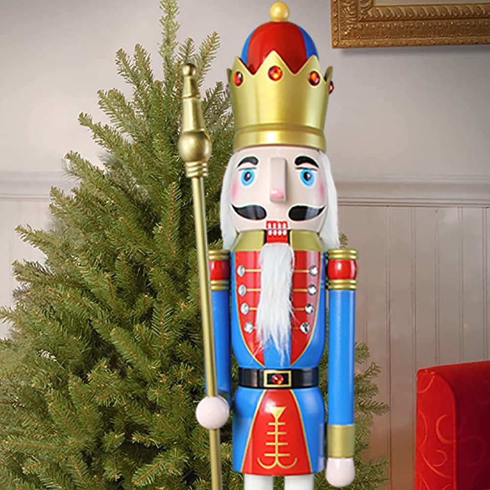 CDL 48" 4ft Tall Life-Size Large/Giant red/Blue Christmas Wooden Nutcracker Soldier Ornament on Stand Hold Scepter Xmas/Event/Ceremonies/Commercial Indoor Outdoor Decoration (4 feet, King red k14)