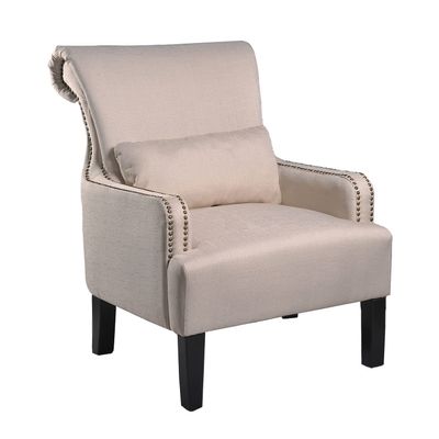 Container Furniture Direct Bevin Collection Contemporary Fabric Upholstered Nail Head Trim Living Room Accent Arm Chair, Beige