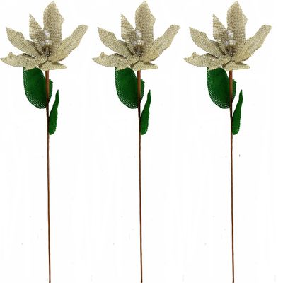 Admired By Nature Burlap Poinsettia Stems 3 Pack (Natural Cream Color) - for Christmas Home Decor, Weddings, Events, Parties