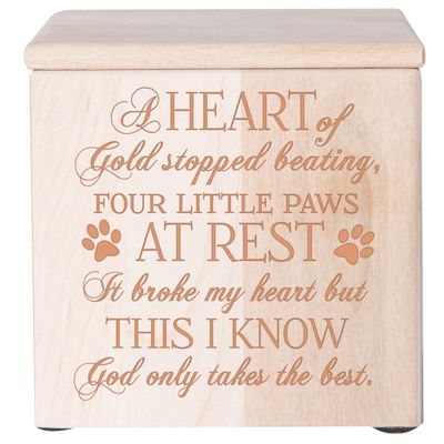Cremation Urns for Pets SMALL Memorial Keepsake box for Dogs and Cats, Urn for pet ashes A heart of gold stopped beating four little paws at rest Holds SMALL portion of ashes (Natural)