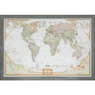 Craig Frames Wayfarer, Executive World Push Pin Travel Map, Rustic Gray Frame and Pins, 24 by 36-Inch