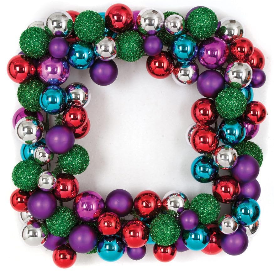 SilksAreForever 24" Artificial Mixed Plastic Ball Square-Shaped Wreath -Purple/Pink/Silver