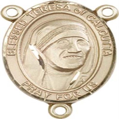 14K Gold Filled Blessed Teresa of Calcutta Rosary Centerpiece Medal, 3/4 Inch