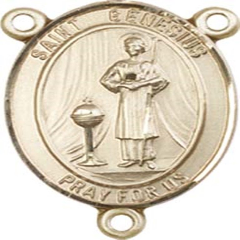 14K Gold Filled Saint Genesius of Rome Rosary Centerpiece Medal, 3/4 Inch