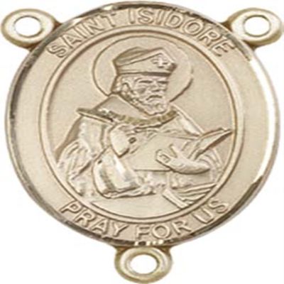 14K Gold Filled Saint Isidore of Seville Rosary Centerpiece Medal, 3/4 Inch