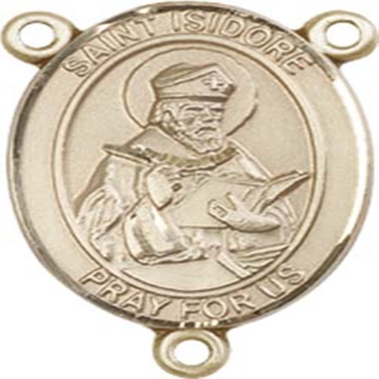 14K Gold Filled Saint Isidore of Seville Rosary Centerpiece Medal, 3/4 Inch