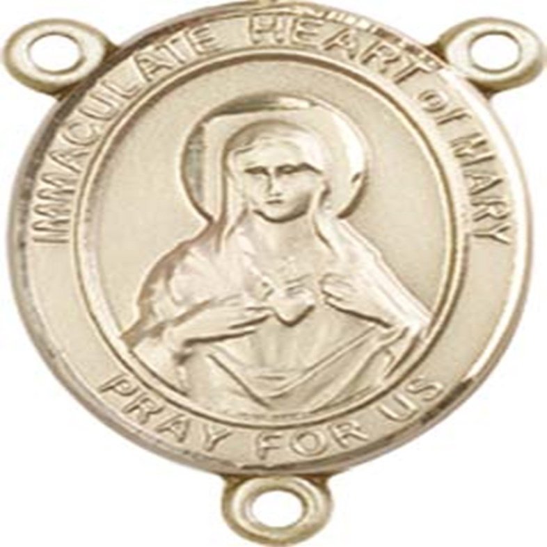 14K Gold Filled Immaculate Heart of Mary Rosary Centerpiece Medal, 3/4 Inch